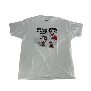 Vintage Betty Boop Shirt Mens XL White 90s Want Me to Suck What Humor‎ Felix USA